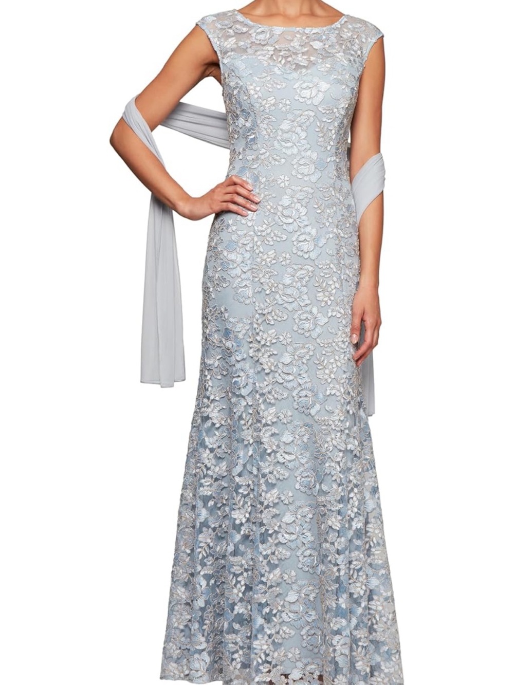 Alex Evenings 16P Brand new with tags. Light blue floral dress with scarf.